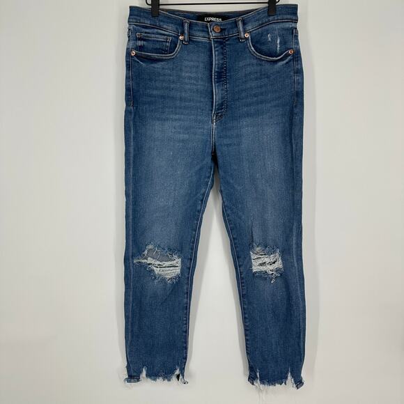 Express Slim Ankle Super High Rise Distressed Womens Stretch Jeans 12R - Picture 1 of 9